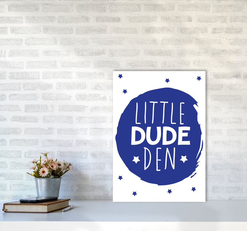 Little Dude Den Navy Circle Framed Nursey Wall Art Print A2 Black Frame