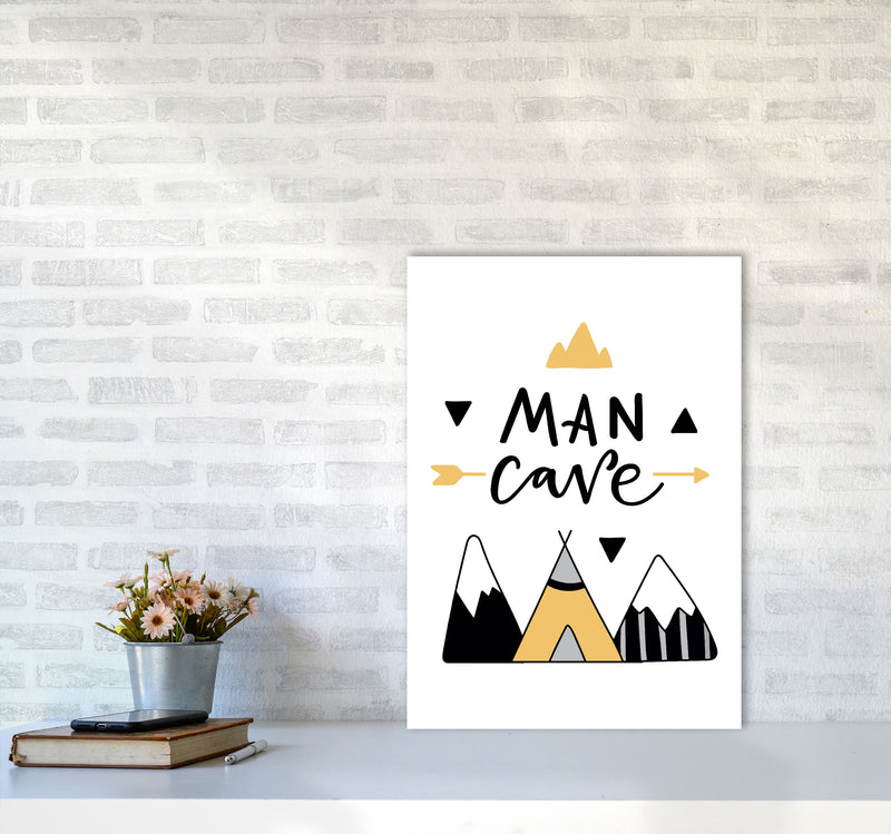 Man Cave Mountains Mustard And Black Framed Typography Wall Art Print A2 Black Frame