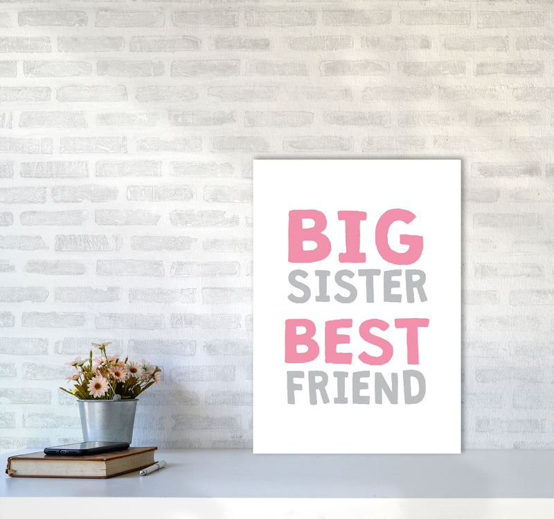 Big Sister Best Friend Pink Framed Typography Wall Art Print A2 Black Frame