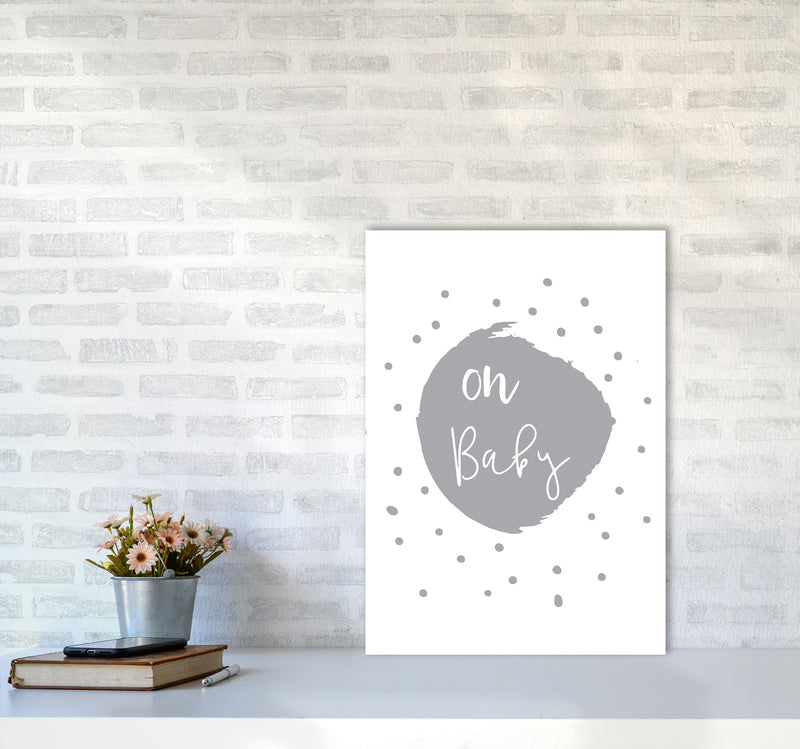 Oh Baby Grey Framed Typography Wall Art Print A2 Black Frame
