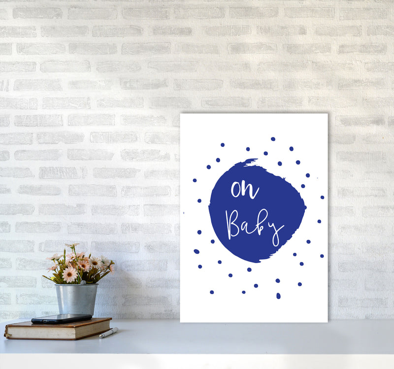Oh Baby Navy Framed Typography Wall Art Print A2 Black Frame