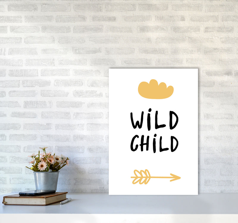 Wild Child Mustard And Black Framed Nursey Wall Art Print A2 Black Frame