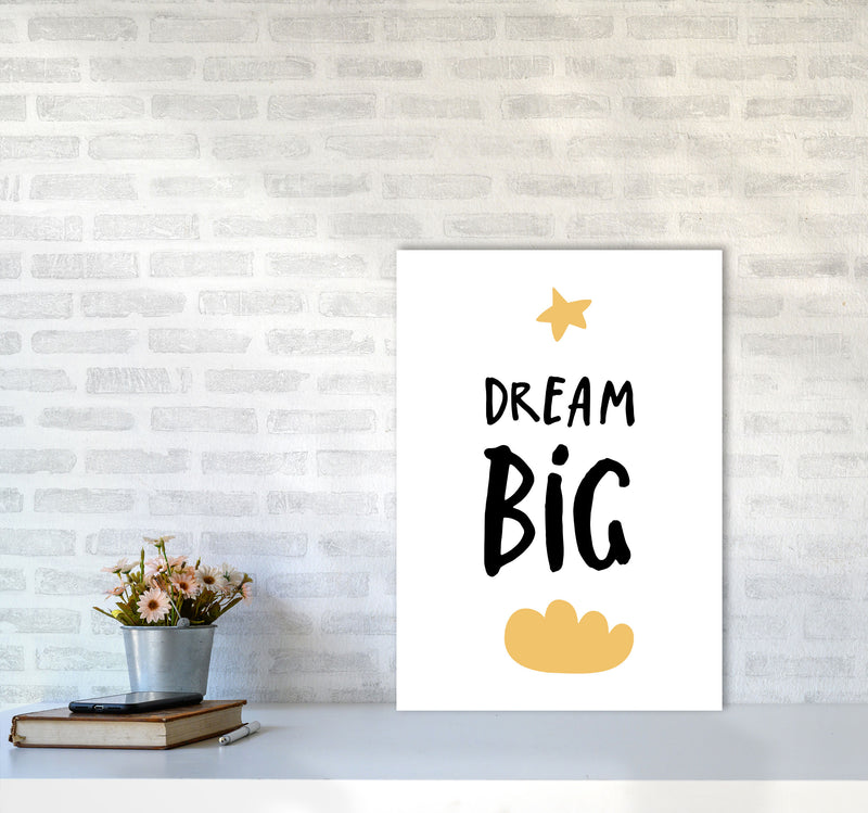 Dream Big Yellow Cloud Framed Typography Wall Art Print A2 Black Frame