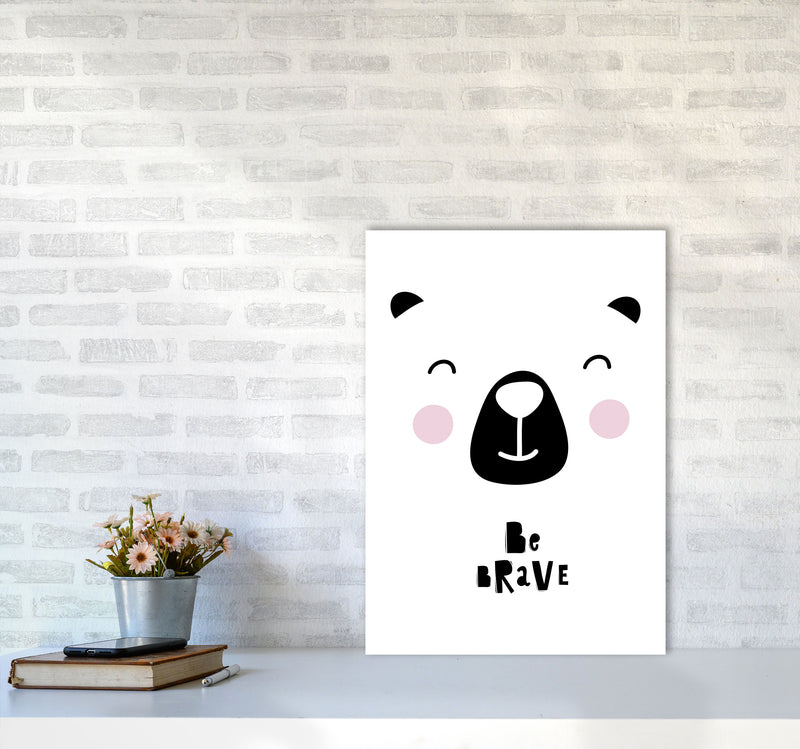 Be Brave Bear Face Framed Typography Wall Art Print A2 Black Frame