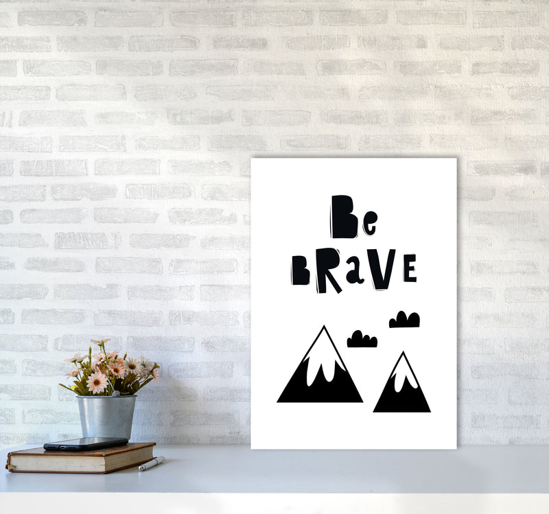 Be Brave Scandi Mountains Framed Typography Wall Art Print A2 Black Frame