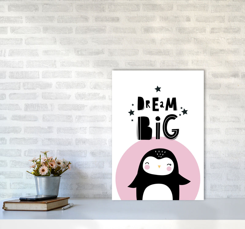Dream Big Penguin Framed Nursey Wall Art Print A2 Black Frame