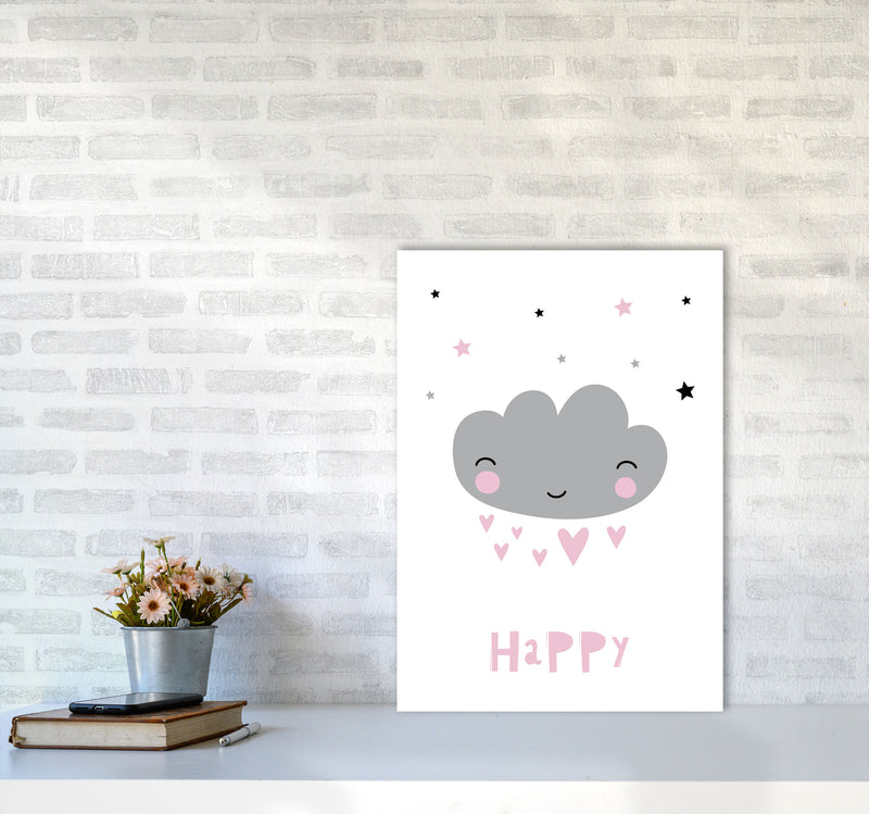 Happy Cloud Framed Nursey Wall Art Print A2 Black Frame