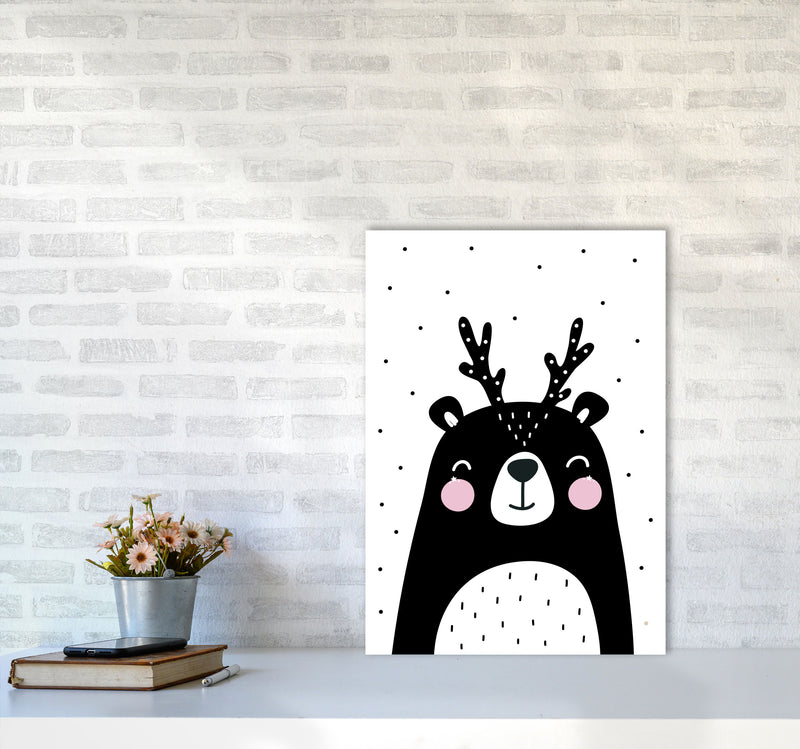 Black Bear With Antlers Modern Print Animal Art Print A2 Black Frame