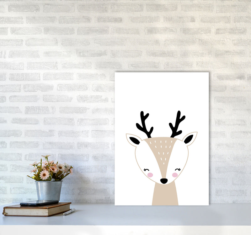 Scandi Beige Deer Framed Nursey Wall Art Print A2 Black Frame