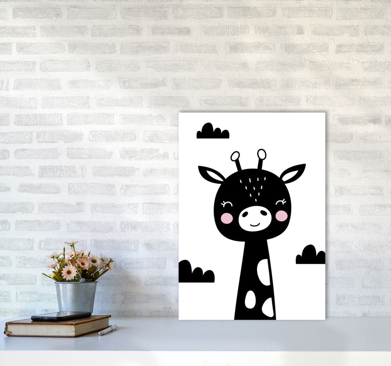 Scandi Black Giraffe Framed Nursey Wall Art Print A2 Black Frame
