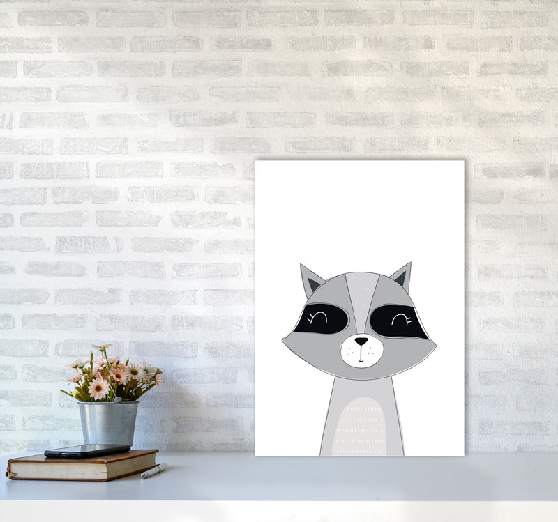 Scandi Raccoon Framed Nursey Wall Art Print A2 Black Frame