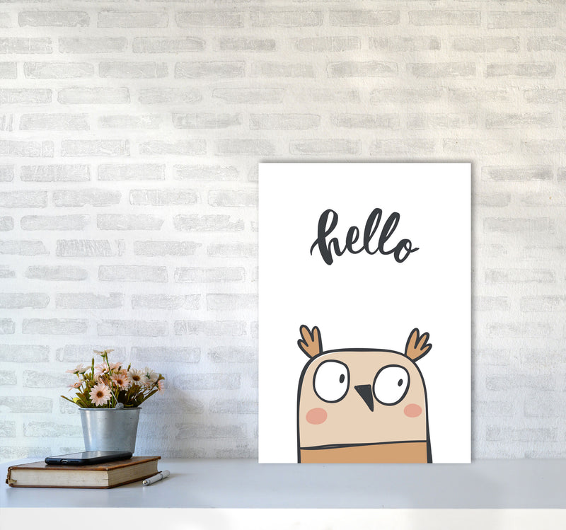 Hello Owl Modern Print Animal Art Print A2 Black Frame