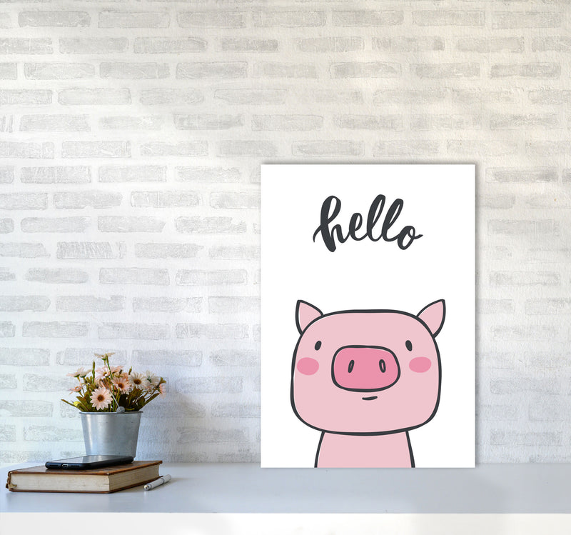 Hello Pig Modern Print Animal Art Print A2 Black Frame