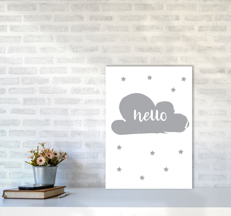 Hello Cloud Grey Framed Nursey Wall Art Print A2 Black Frame