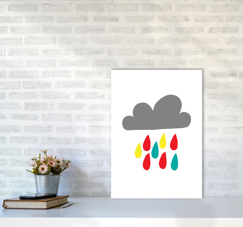 Grey Rain Cloud Framed Nursey Wall Art Print A2 Black Frame
