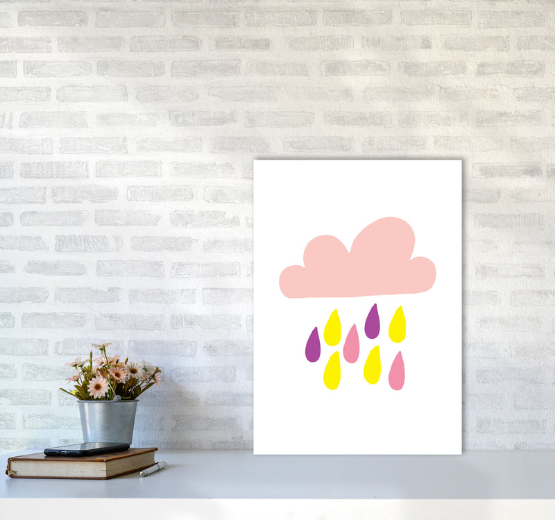 Pink Rain Cloud Framed Nursey Wall Art Print A2 Black Frame