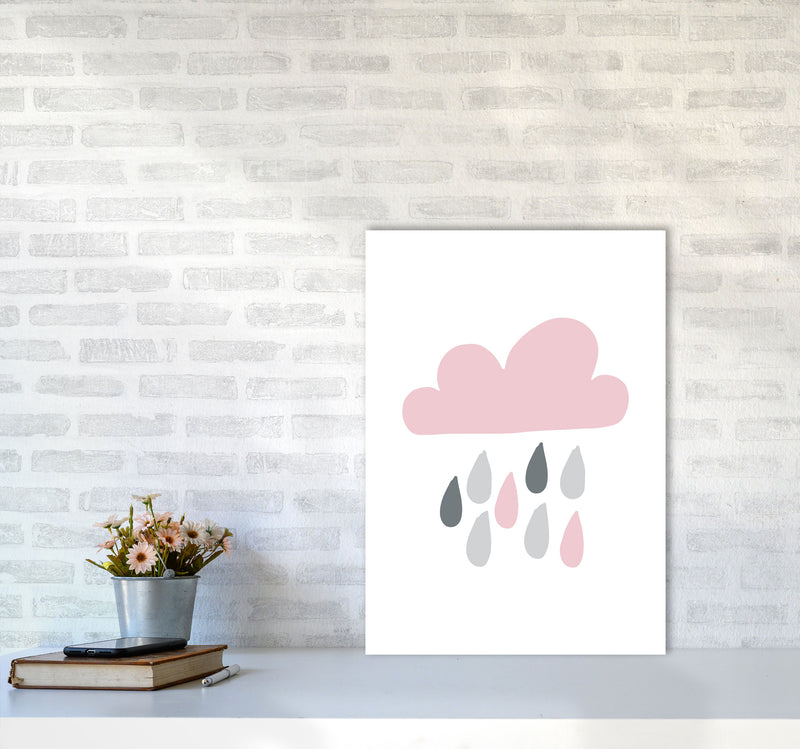 Pink And Grey Rain Cloud Framed Nursey Wall Art Print A2 Black Frame