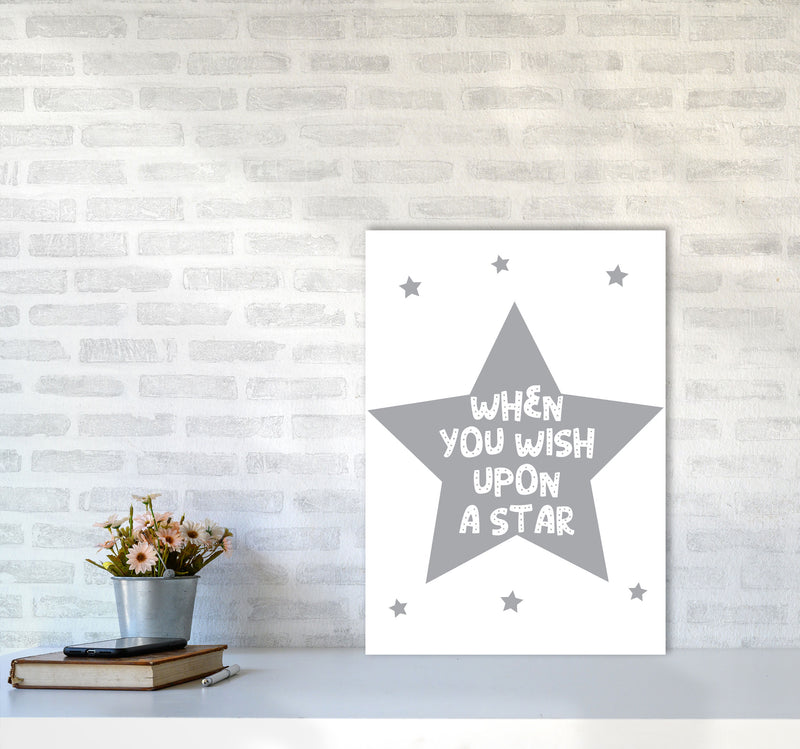 Wish Upon A Star Grey Framed Nursey Wall Art Print A2 Black Frame