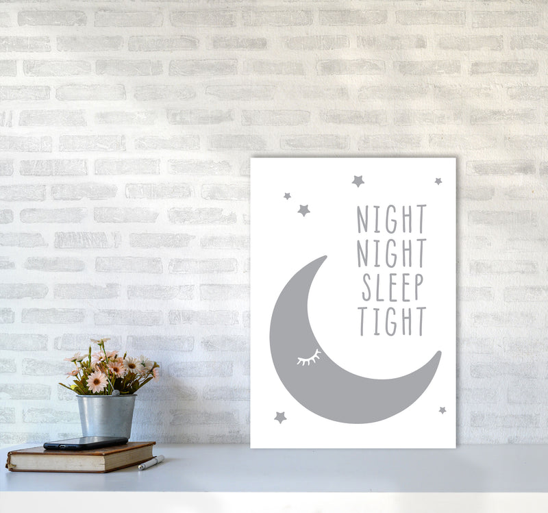 Night Night Moon Grey Framed Nursey Wall Art Print A2 Black Frame