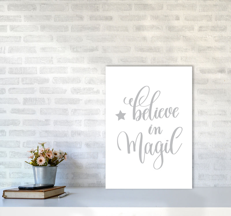 Believe In Magic Grey Framed Typography Wall Art Print A2 Black Frame