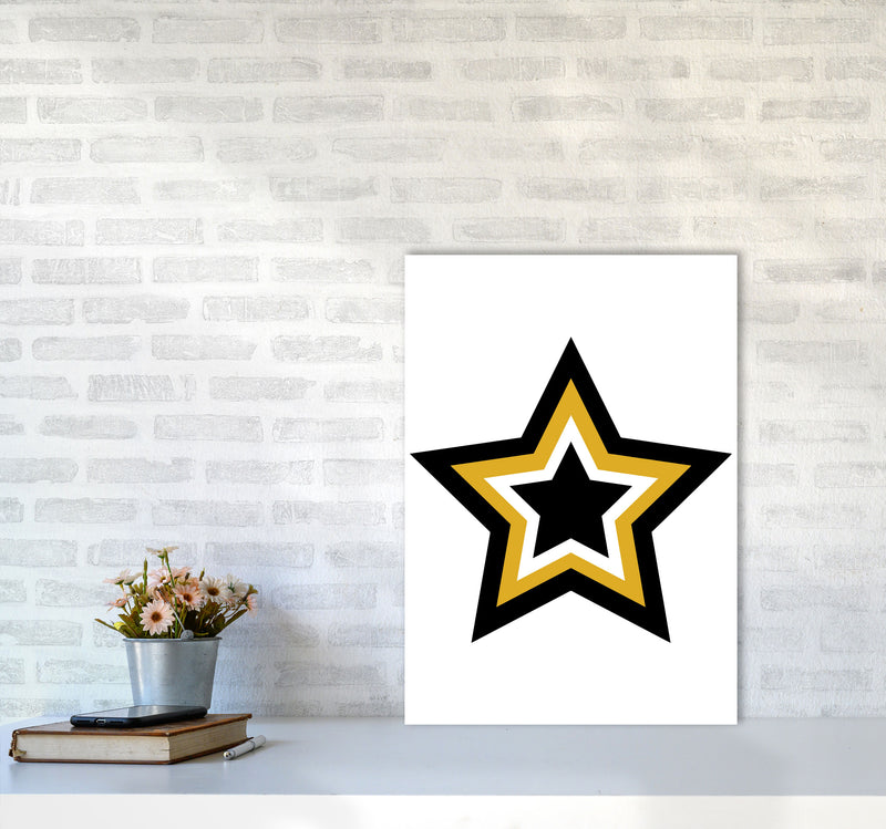 Mustard And Black Layered Star Modern Print A2 Black Frame