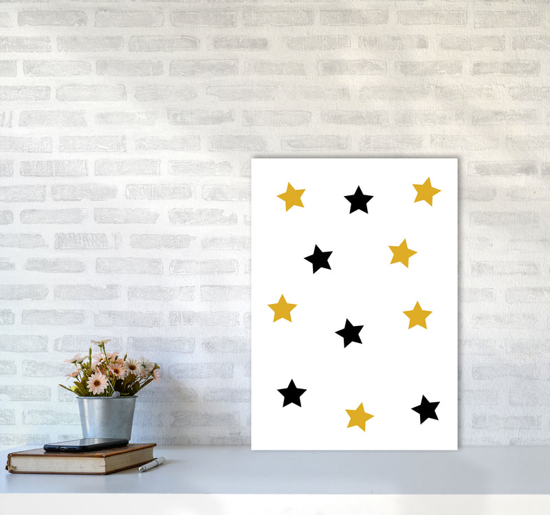 Mustard And Black Stars Modern Print A2 Black Frame