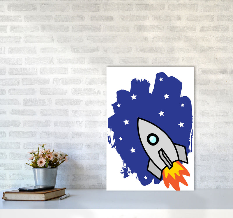 Space Rocket Framed Nursey Wall Art Print A2 Black Frame
