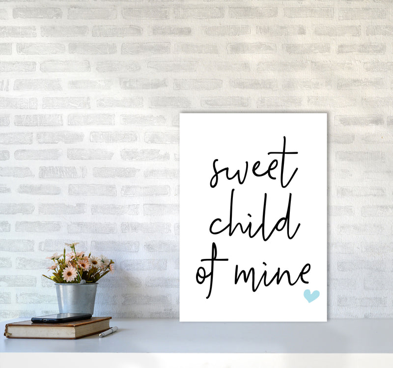 Sweet Child Of Mine Blue Framed Nursey Wall Art Print A2 Black Frame