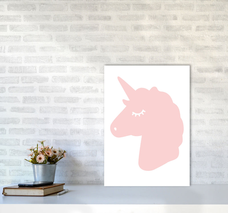 Pink Unicorn Head Modern Print Animal Art Print A2 Black Frame