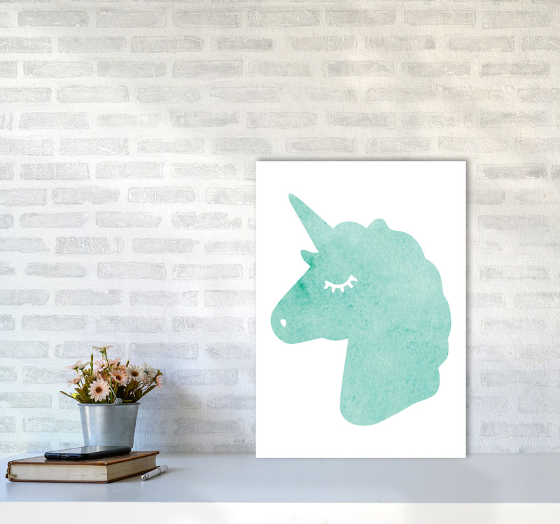 Mint Unicorn Head Modern Print Animal Art Print A2 Black Frame