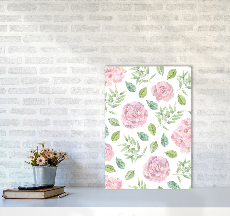 Pink Floral Repeat Pattern Modern Print, Framed Botanical & Nature Art Print A2 Black Frame