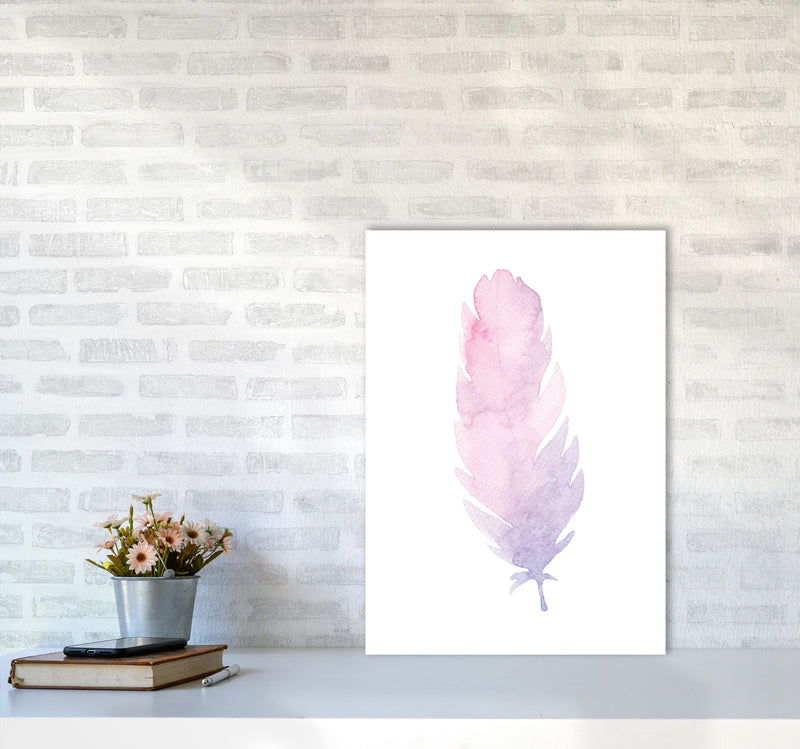 Pink Watercolour Feather Modern Print A2 Black Frame