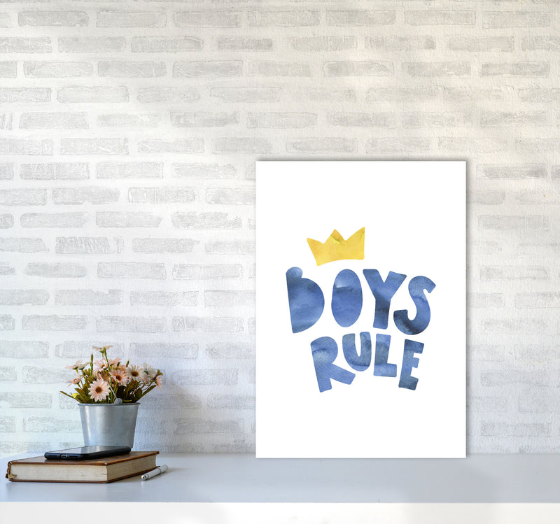 Boys Rule Watercolour Framed Nursey Wall Art Print A2 Black Frame