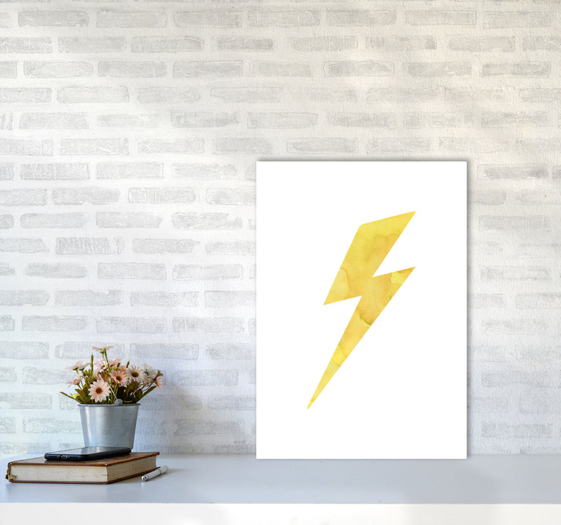 Yellow Thunderbolt Watercolour Modern Print A2 Black Frame