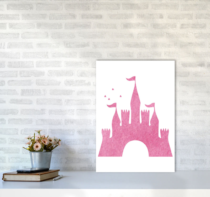 Pink Castle Watercolour Modern Print A2 Black Frame