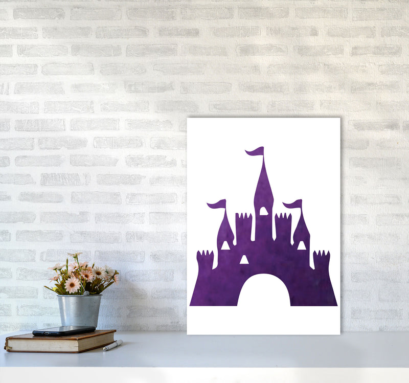 Purple Castle Watercolour Modern Print A2 Black Frame