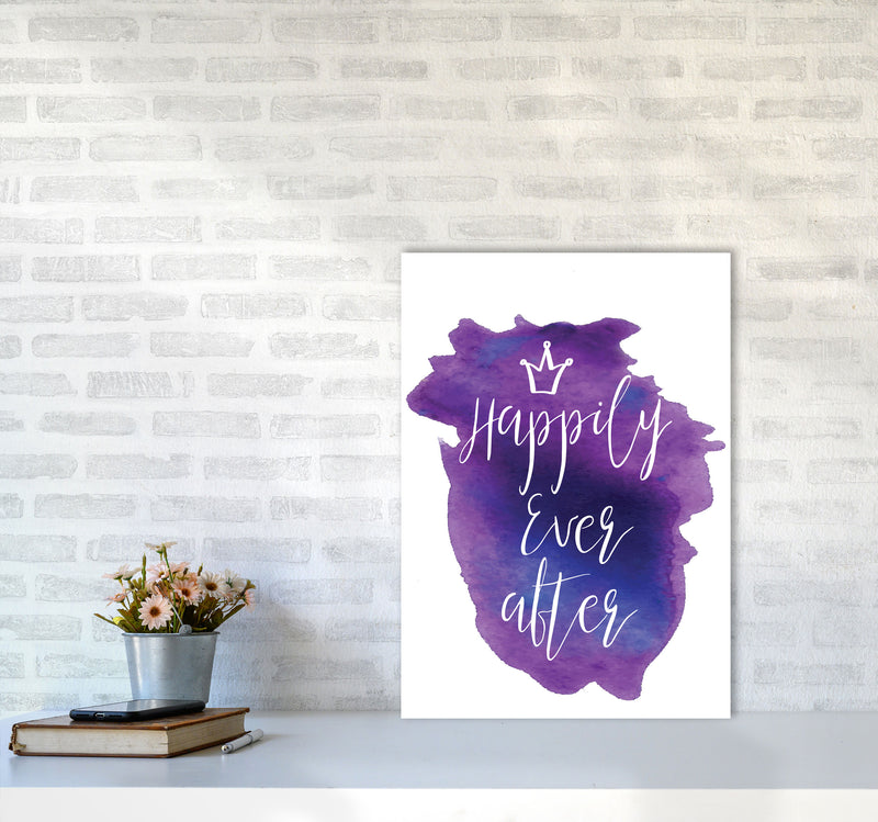 Happily Ever After Purple Watercolour Modern Print A2 Black Frame