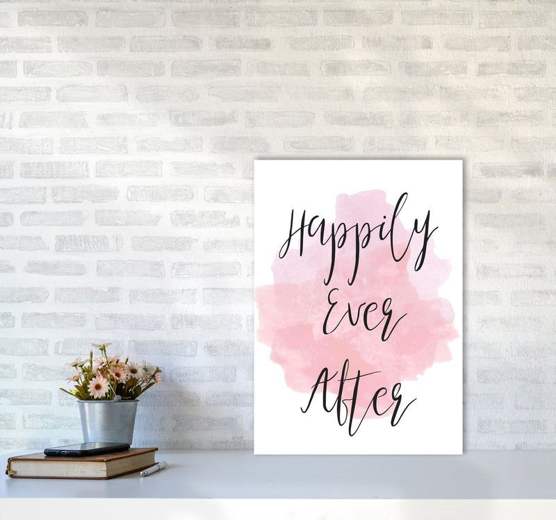 Happily Ever After Pink Watercolour Modern Print A2 Black Frame