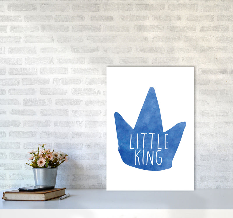 Little King Blue Crown Watercolour Modern Print A2 Black Frame
