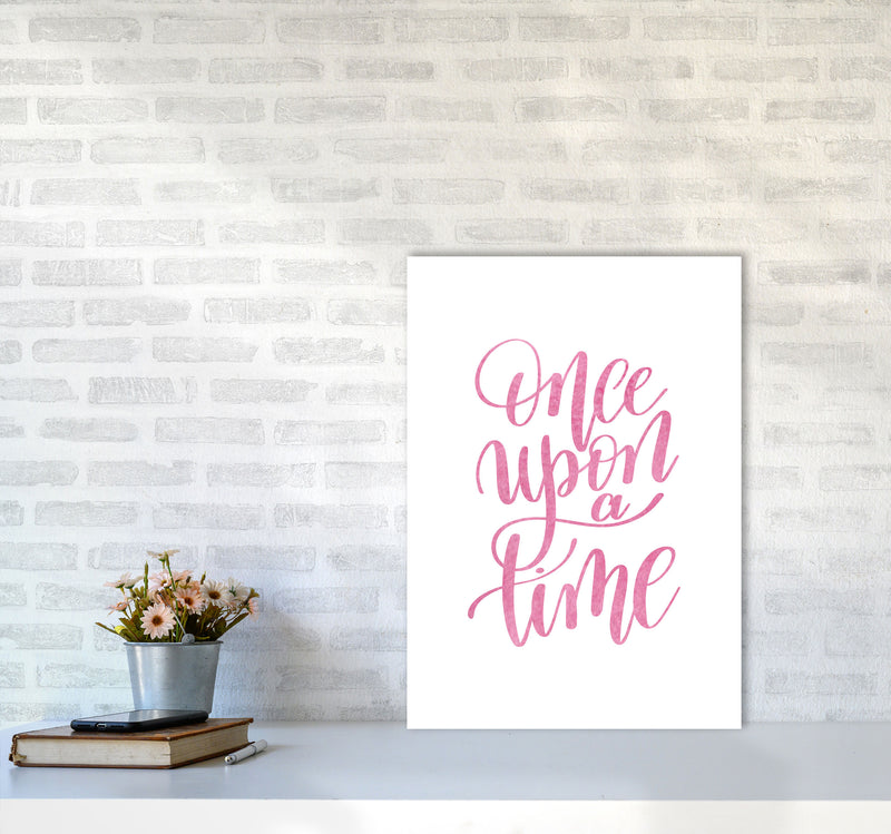 Once Upon A Time Pink Watercolour Framed Typography Wall Art Print A2 Black Frame