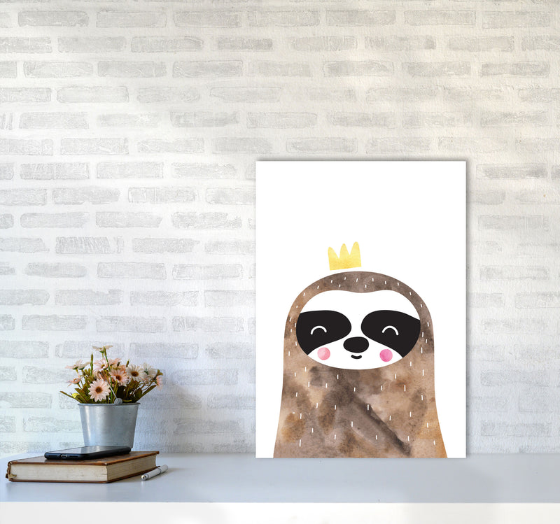Scandi Brown Sloth Watercolour Framed Nursey Wall Art Print A2 Black Frame
