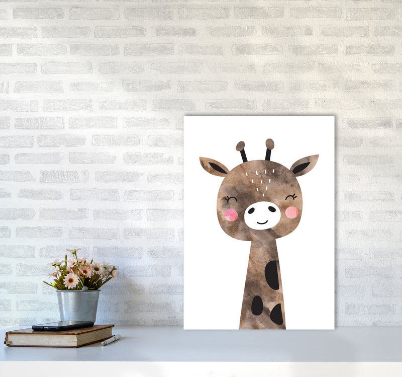 Scandi Brown Giraffe Watercolour Framed Nursey Wall Art Print A2 Black Frame