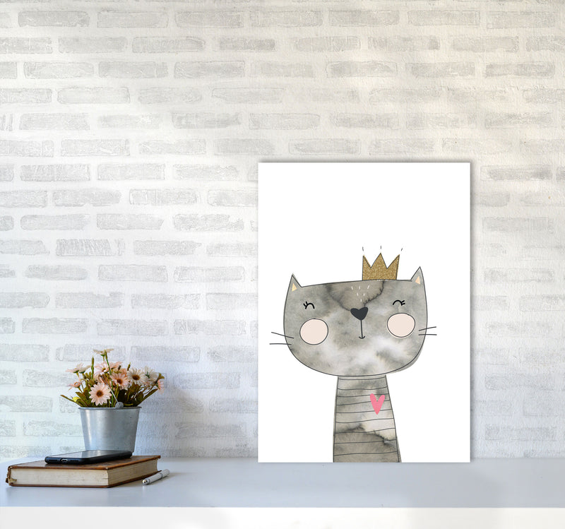 Scandi Grey Cat Watercolour Framed Nursey Wall Art Print A2 Black Frame