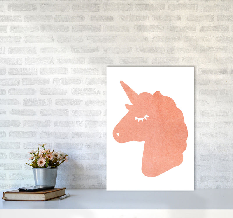 Unicorn Peach Silhouette Watercolour Modern Print A2 Black Frame