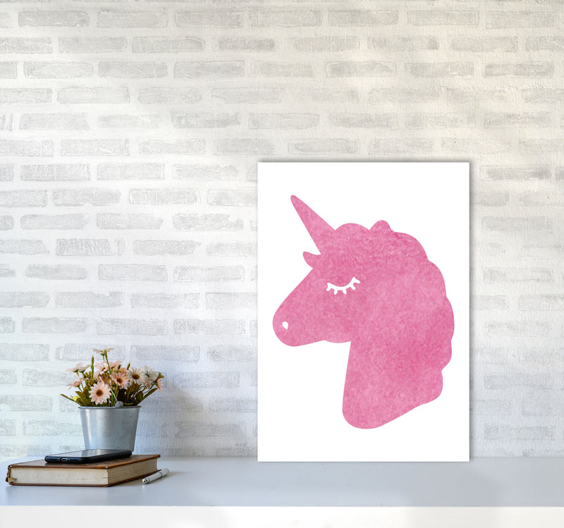 Unicorn Pink Silhouette Watercolour Modern Print A2 Black Frame