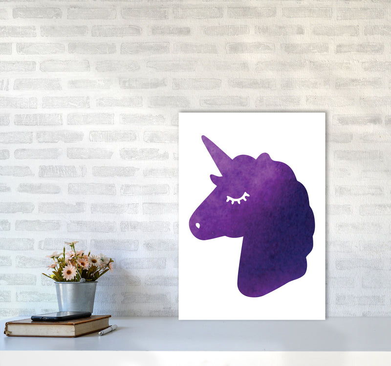 Unicorn Purple Silhouette Watercolour Modern Print A2 Black Frame
