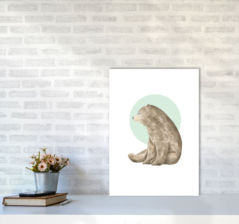 Watercolour Bear With Green Circle Modern Print Animal Art Print A2 Black Frame