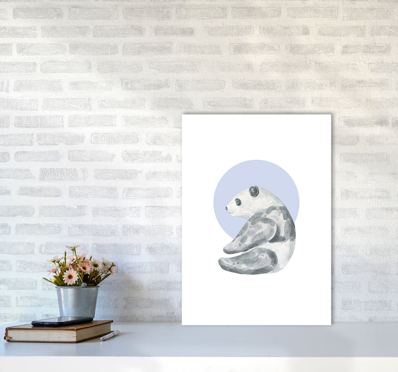 Watercolour Panda With Blue Circle Modern Print, Animal Art Print A2 Black Frame