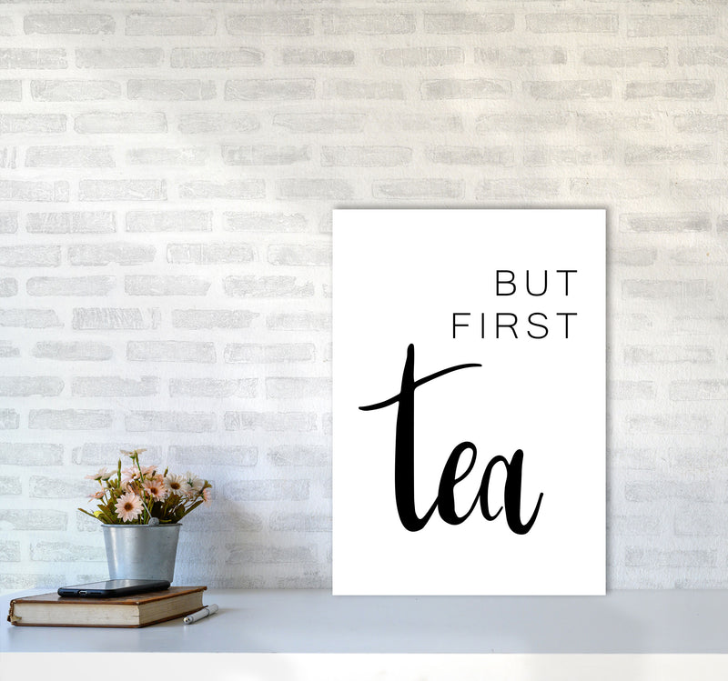 But First Tea Modern Print, Framed Kitchen Wall Art A2 Black Frame