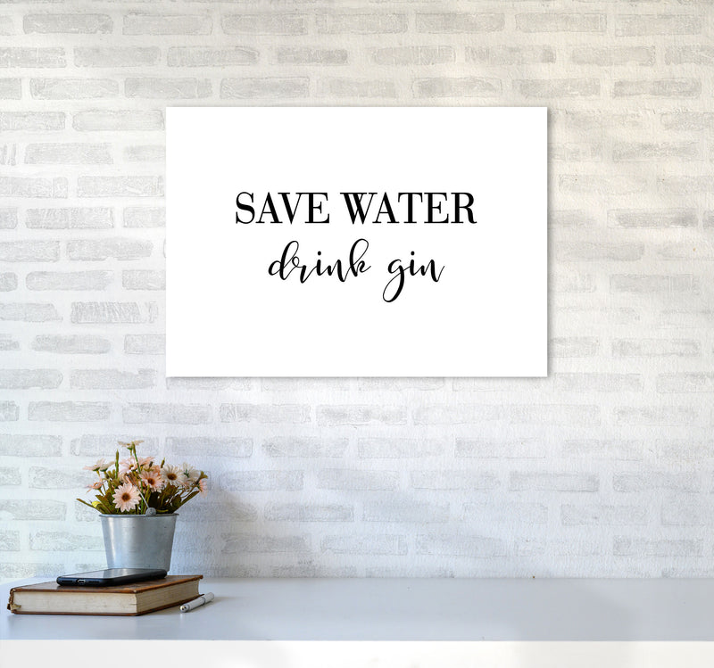 Save Water Drink Gin Modern Print, Framed Kitchen Wall Art A2 Black Frame